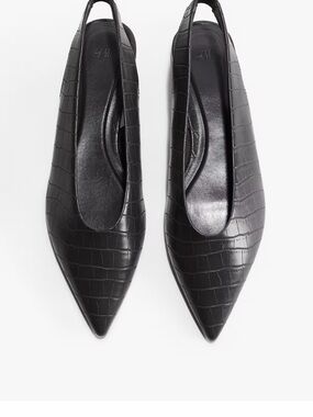 H&M Grey Croc-Texture Pointed Slingback Flats